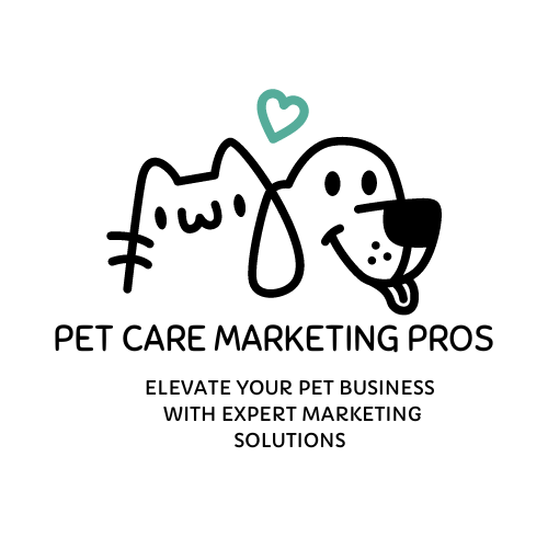 Pet Care Marketing Pros Logo - cute black line drawing of a dog and a cat with the words Pet Care Marketing Pros - Elevate your pet business with expert marketing solutions